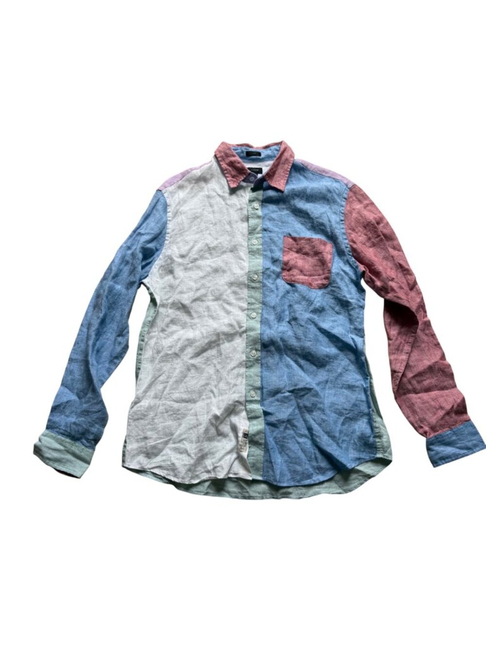 J.Crew x Baird McNutt Irish Linen Mens Slim Fit Colorblock Long Sleeve Shirt Siz